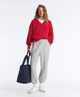 100% Cotton Cable Knit V-Neck Jumper