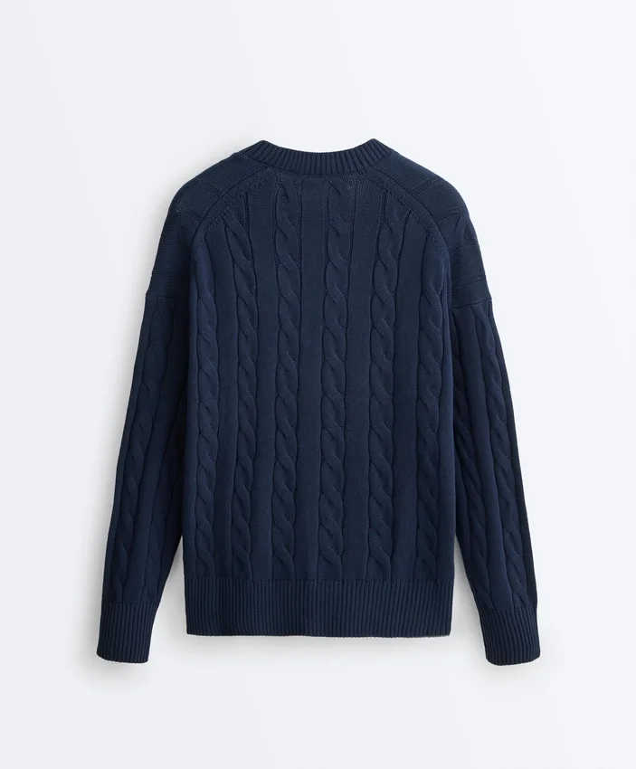 100% Cotton Cable Knit V-Neck Jumper 100% Cotton Cable Knit V-Neck Jumper