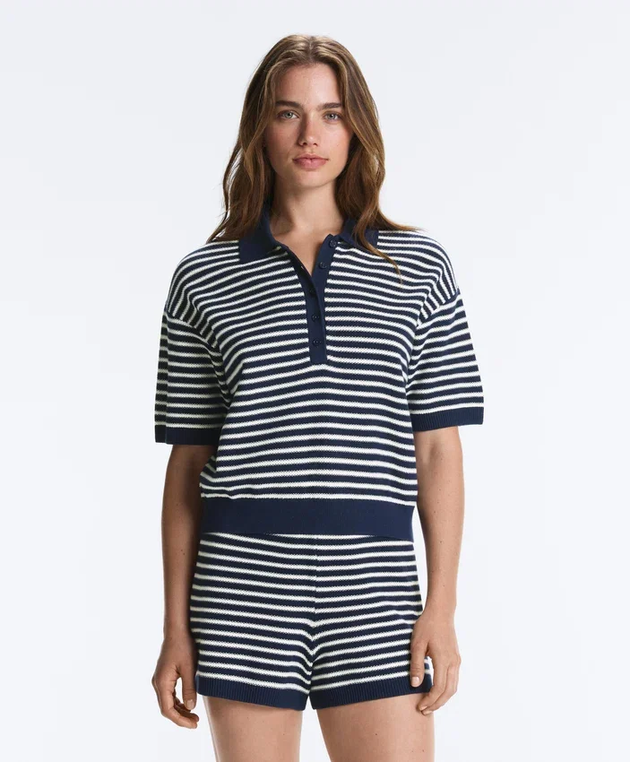 100% Cotton Striped Knit Polo Shirt 100% Cotton Striped Knit Polo Shirt