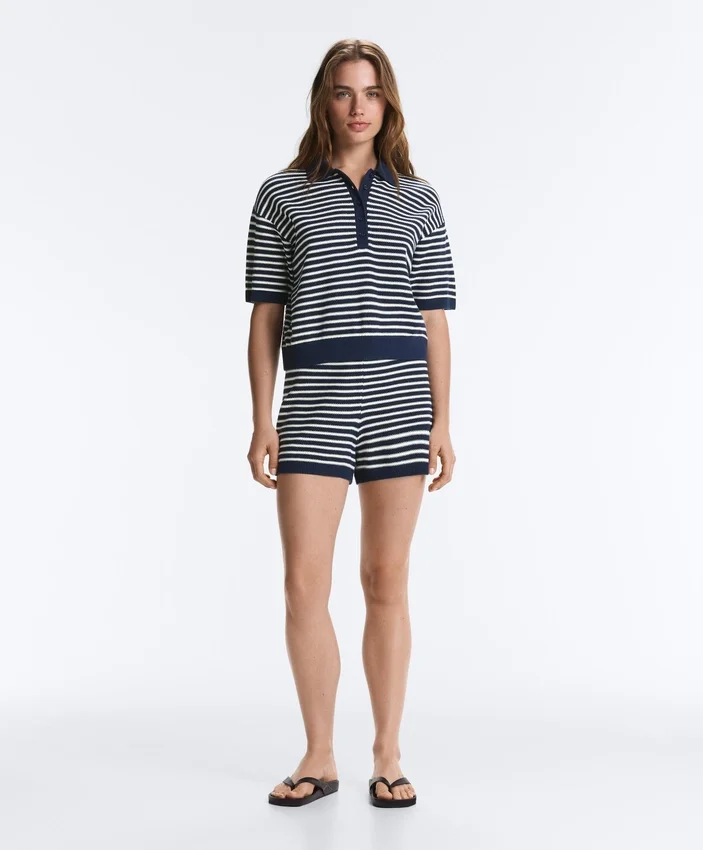 100% Cotton Striped Knit Polo Shirt 100% Cotton Striped Knit Polo Shirt