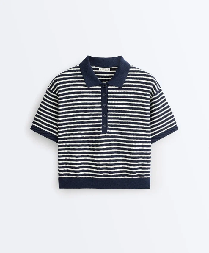 100% Cotton Striped Knit Polo Shirt 100% Cotton Striped Knit Polo Shirt