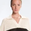 100% Cotton Striped Open Knit Long-Sleeve Polo Shirt 100% Cotton Striped Open Knit Long-Sleeve Polo Shirt