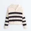 100% Cotton Striped Open Knit Long-Sleeve Polo Shirt 100% Cotton Striped Open Knit Long-Sleeve Polo Shirt