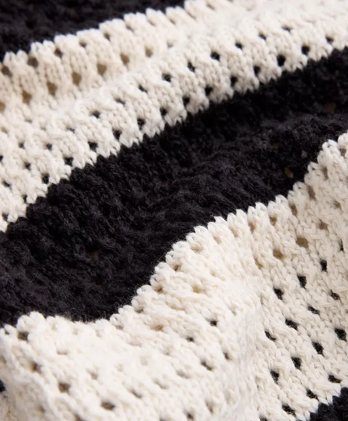 100% Cotton Striped Open Knit Long-Sleeve Polo Shirt 100% Cotton Striped Open Knit Long-Sleeve Polo Shirt