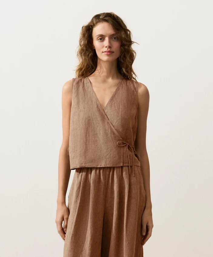 100% Linen Square Neck Crossover Tie Top 100% Linen Square Neck Crossover Tie Top