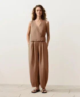 100% Linen Square Neck Crossover Tie Top