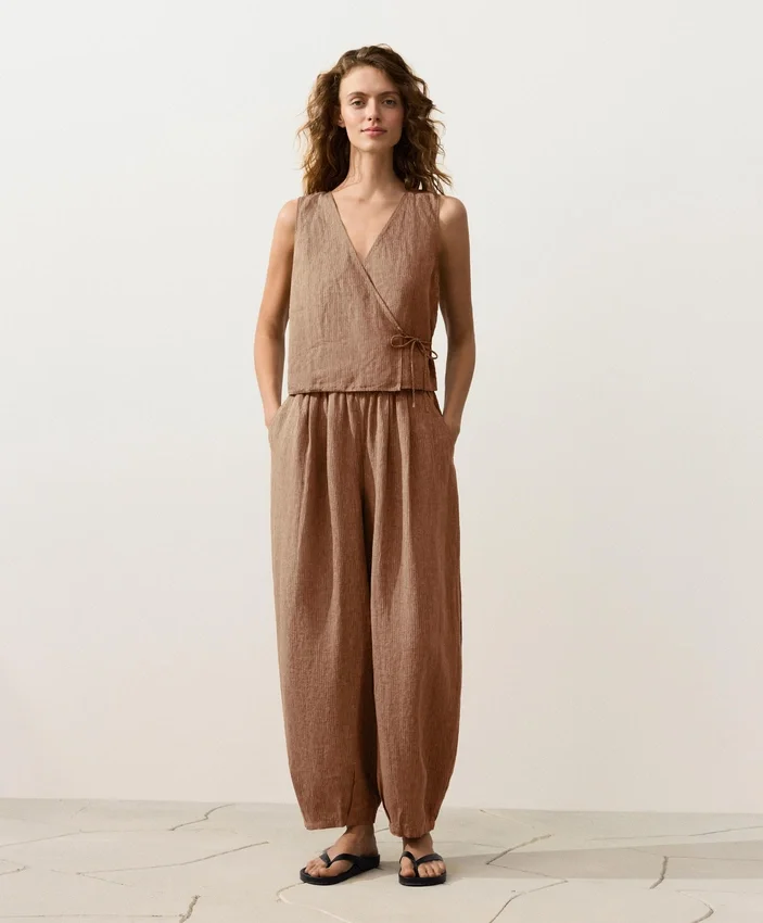 100% Linen Square Neck Crossover Tie Top 100% Linen Square Neck Crossover Tie Top