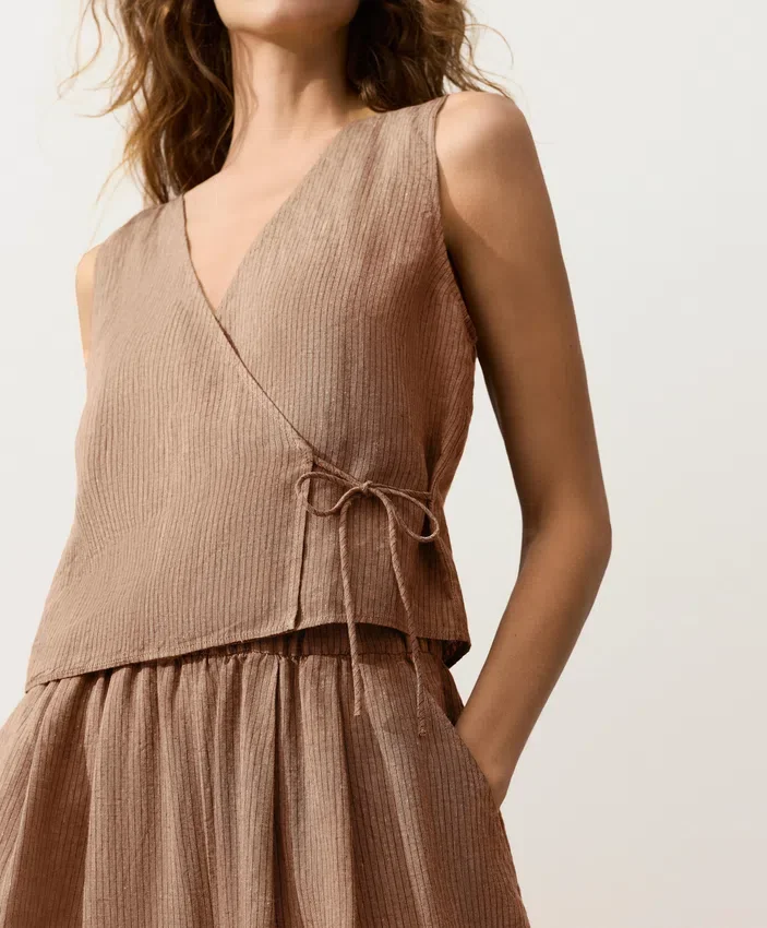 100% Linen Square Neck Crossover Tie Top 100% Linen Square Neck Crossover Tie Top