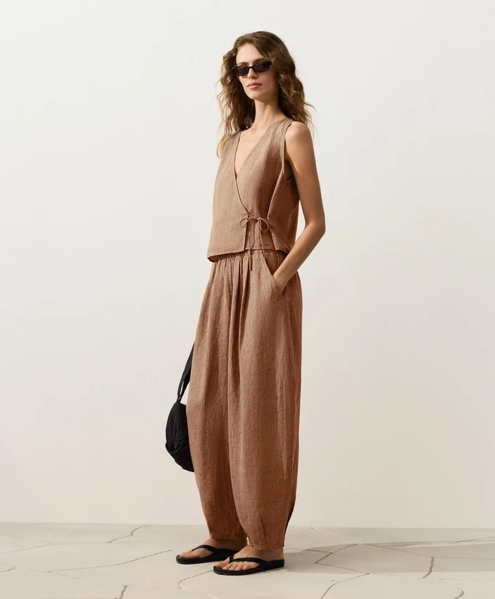 100% Linen Square Neck Crossover Tie Top 100% Linen Square Neck Crossover Tie Top