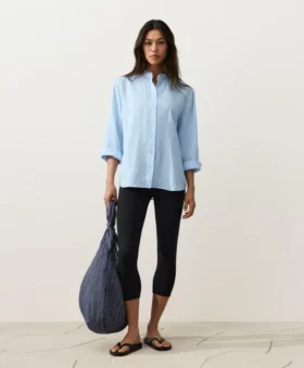 100% Linen Stand-Up Collar Shirt