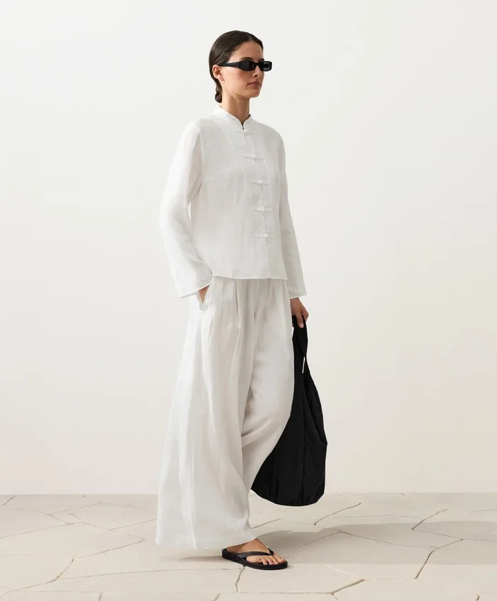 100% Linen Stand-Up Collar Shirt 100% Linen Stand-Up Collar Shirt