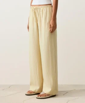 100% Linen Straight-Leg Print Stripe Trousers