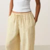 100% Linen Straight-Leg Print Stripe Trousers 100% Linen Straight-Leg Print Stripe Trousers