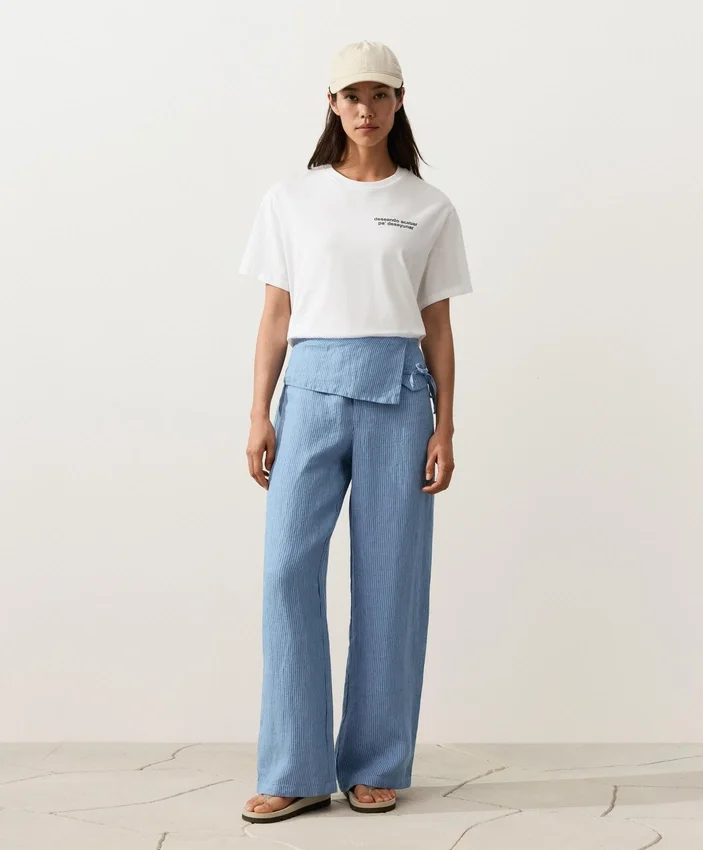100% Linen Straight-Leg Trousers with Turn-Up Waist 100% Linen Straight-Leg Trousers with Turn-Up Waist