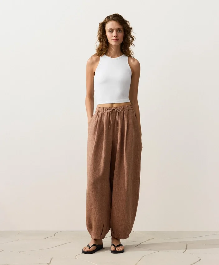 100% Linen Striped Balloon Trousers 100% Linen Striped Balloon Trousers