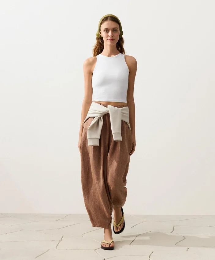 100% Linen Striped Balloon Trousers 100% Linen Striped Balloon Trousers