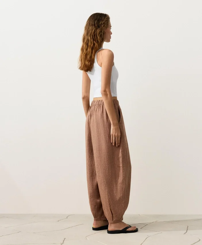 100% Linen Striped Balloon Trousers 100% Linen Striped Balloon Trousers