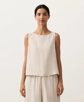 100% Linen Striped Square Top