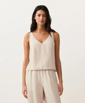100% Linen V-Neck Strap Top