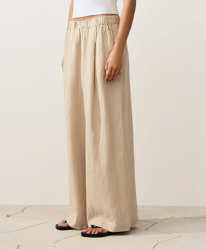 100% Linen Wide-Leg Striped Trousers 100% Linen Wide-Leg Striped Trousers