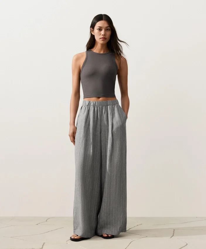 100% Linen Wide-Leg Striped Trousers 100% Linen Wide-Leg Striped Trousers