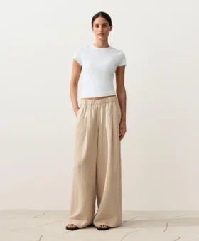 100% Linen Wide-Leg Striped Trousers
