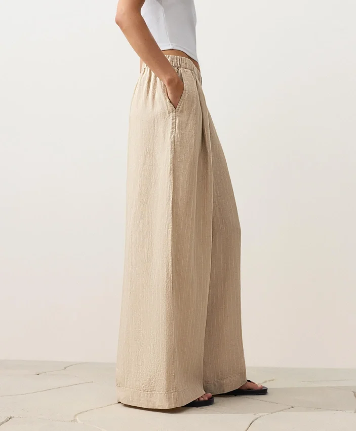 100% Linen Wide-Leg Striped Trousers 100% Linen Wide-Leg Striped Trousers