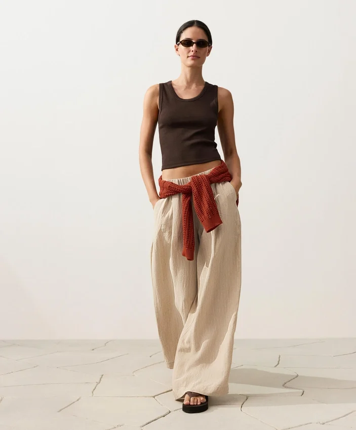 100% Linen Wide-Leg Striped Trousers 100% Linen Wide-Leg Striped Trousers
