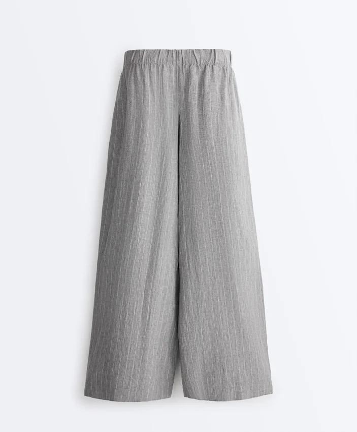 100% Linen Wide-Leg Striped Trousers 100% Linen Wide-Leg Striped Trousers