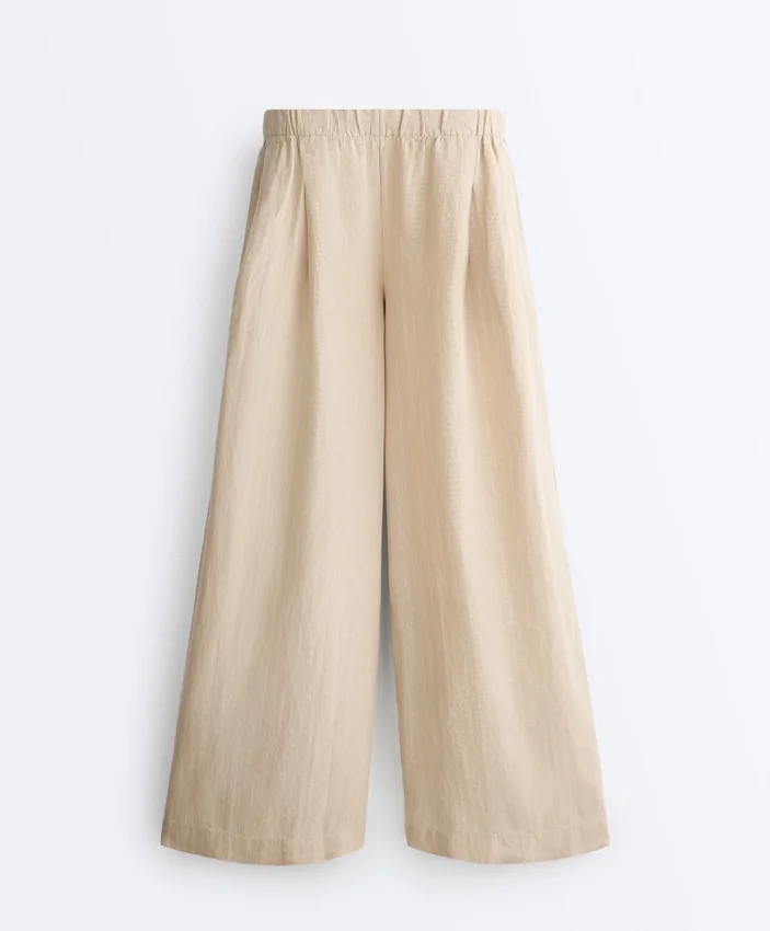 100% Linen Wide-Leg Striped Trousers 100% Linen Wide-Leg Striped Trousers
