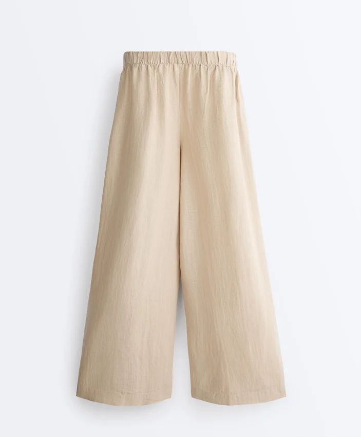 100% Linen Wide-Leg Striped Trousers 100% Linen Wide-Leg Striped Trousers