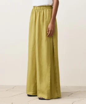 100% Linen Wide-Leg Trousers with Side Pleat