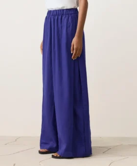 100% Linen Wide-Leg Trousers with Side Pleat