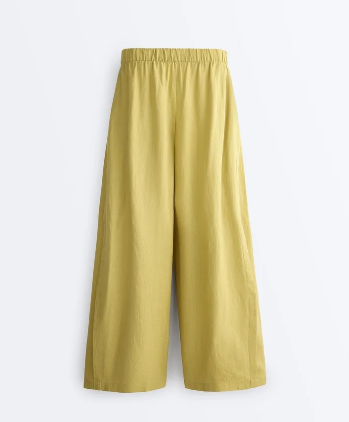 100% Linen Wide-Leg Trousers with Side Pleat 100% Linen Wide-Leg Trousers with Side Pleat