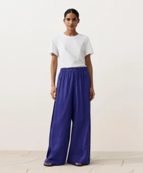 100% Linen Wide-Leg Trousers with Side Pleat
