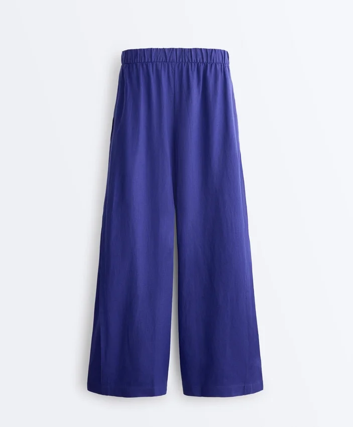 100% Linen Wide-Leg Trousers with Side Pleat 100% Linen Wide-Leg Trousers with Side Pleat