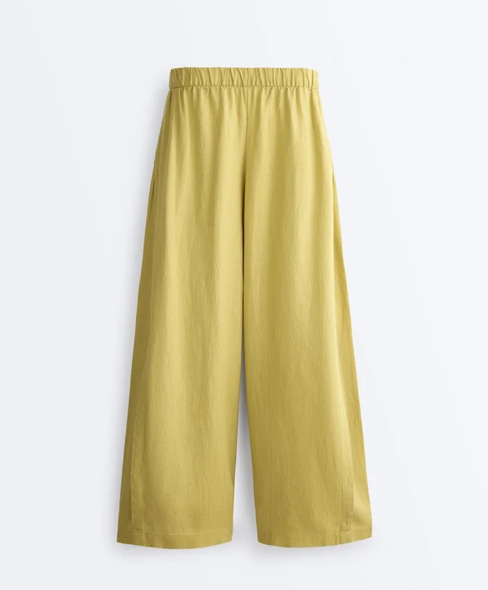 100% Linen Wide-Leg Trousers with Side Pleat 100% Linen Wide-Leg Trousers with Side Pleat