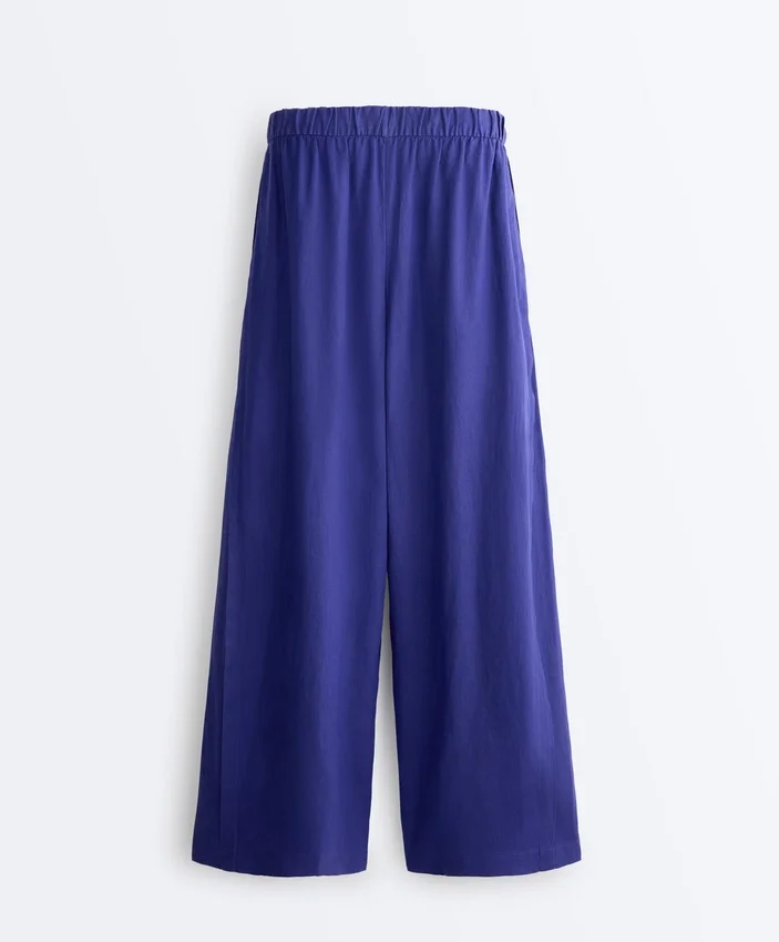 100% Linen Wide-Leg Trousers with Side Pleat 100% Linen Wide-Leg Trousers with Side Pleat