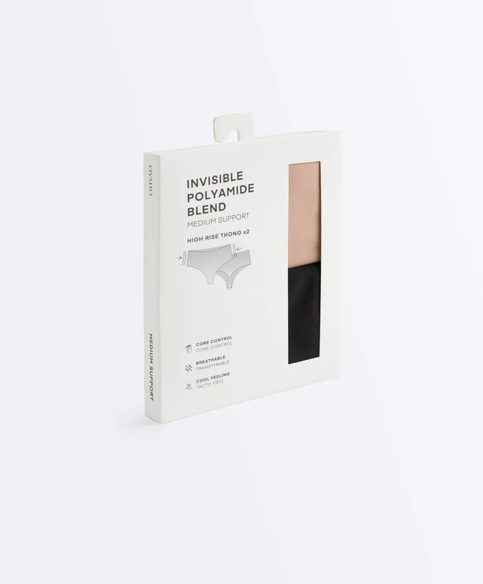 2 Invisible Polyamide Blend Medium-Support High-Rise Thongs 2 Invisible Polyamide Blend Medium-Support High-Rise Thongs