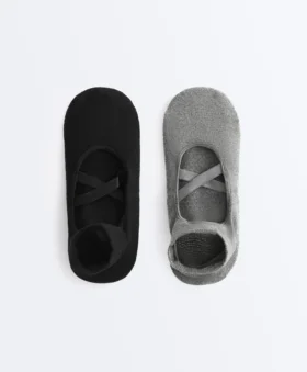 2 Pairs of Cotton Blend Yoga and Pilates Socks with Crossover Straps