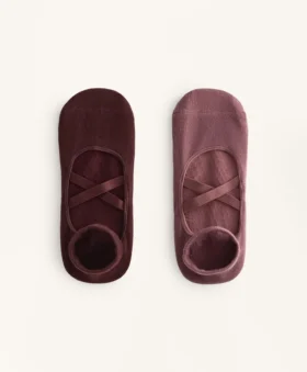 2 Pairs of Cotton Blend Yoga and Pilates Socks with Crossover Straps