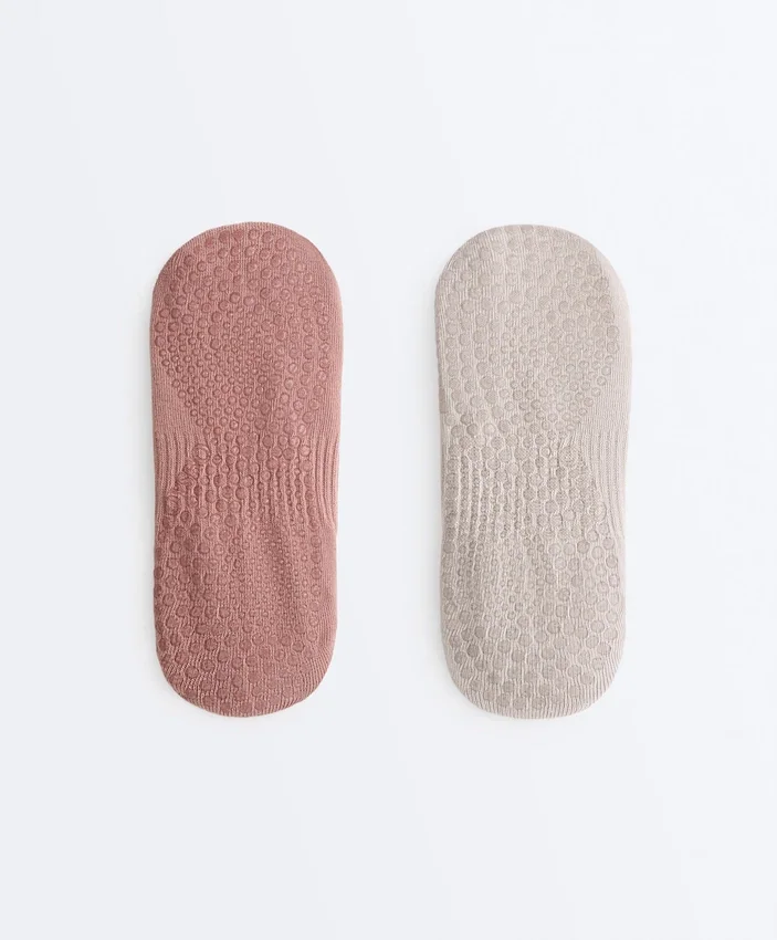 2 Pairs of Invisible Cotton Blend Yoga and Pilates Socks 2 Pairs of Invisible Cotton Blend Yoga and Pilates Socks