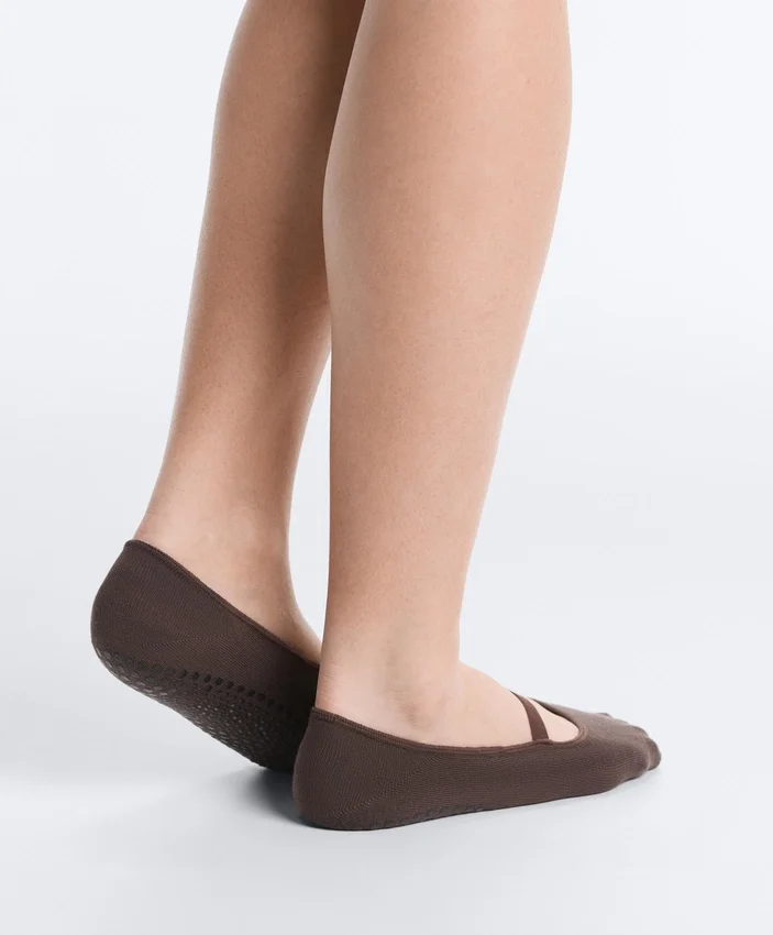 2 Pairs of Invisible Cotton Blend Yoga and Pilates Socks with Crossover Strap 2 Pairs of Invisible Cotton Blend Yoga and Pilates Socks with Crossover Strap