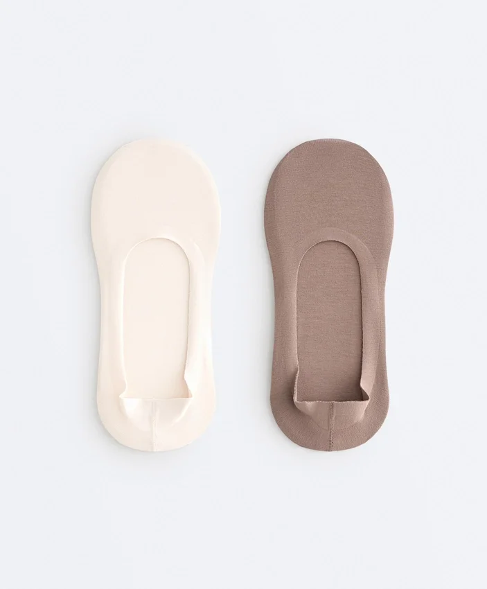 2 Pairs of Medium Cut Ribbed Cotton Blend Invisible Socks 2 Pairs of Medium Cut Ribbed Cotton Blend Invisible Socks