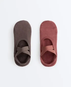 2 Pairs of Padded Cotton Blend Yoga and Pilates Invisible Socks with Crossover Straps 2 Pairs of Padded Cotton Blend Yoga and Pilates Invisible Socks with Crossover Straps