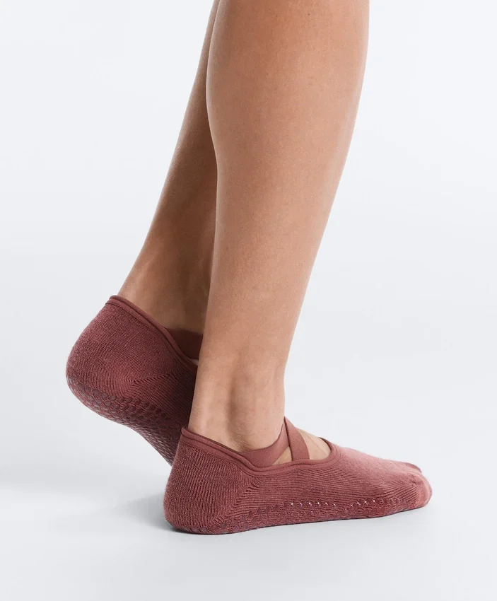 2 Pairs of Padded Cotton Blend Yoga and Pilates Invisible Socks with Crossover Straps 2 Pairs of Padded Cotton Blend Yoga and Pilates Invisible Socks with Crossover Straps