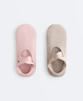 2 Pairs of Padded Cotton Blend Yoga and Pilates Socks with Crossover Straps 2 Pairs of Padded Cotton Blend Yoga and Pilates Socks with Crossover Straps
