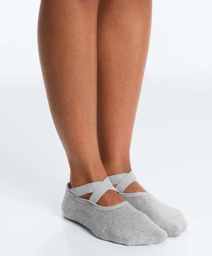2 Pairs of Padded Cotton Blend Yoga and Pilates Socks with Crossover Straps 2 Pairs of Padded Cotton Blend Yoga and Pilates Socks with Crossover Straps