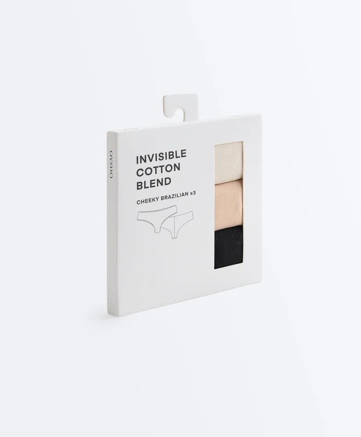 3 Invisible Cotton Blend Brazilian Briefs 3 Invisible Cotton Blend Brazilian Briefs