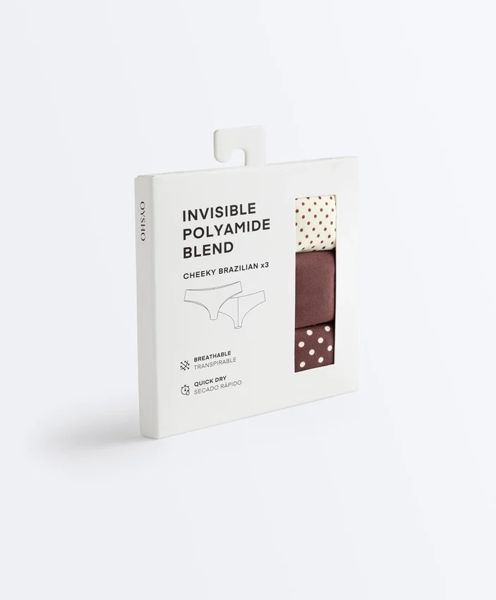 3 Laser-Cut Invisible Polyamide Blend Brazilian Briefs 3 Laser-Cut Invisible Polyamide Blend Brazilian Briefs